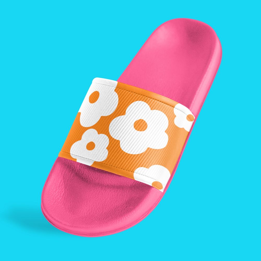 Pink sandals mockup, editable Summer footwear design