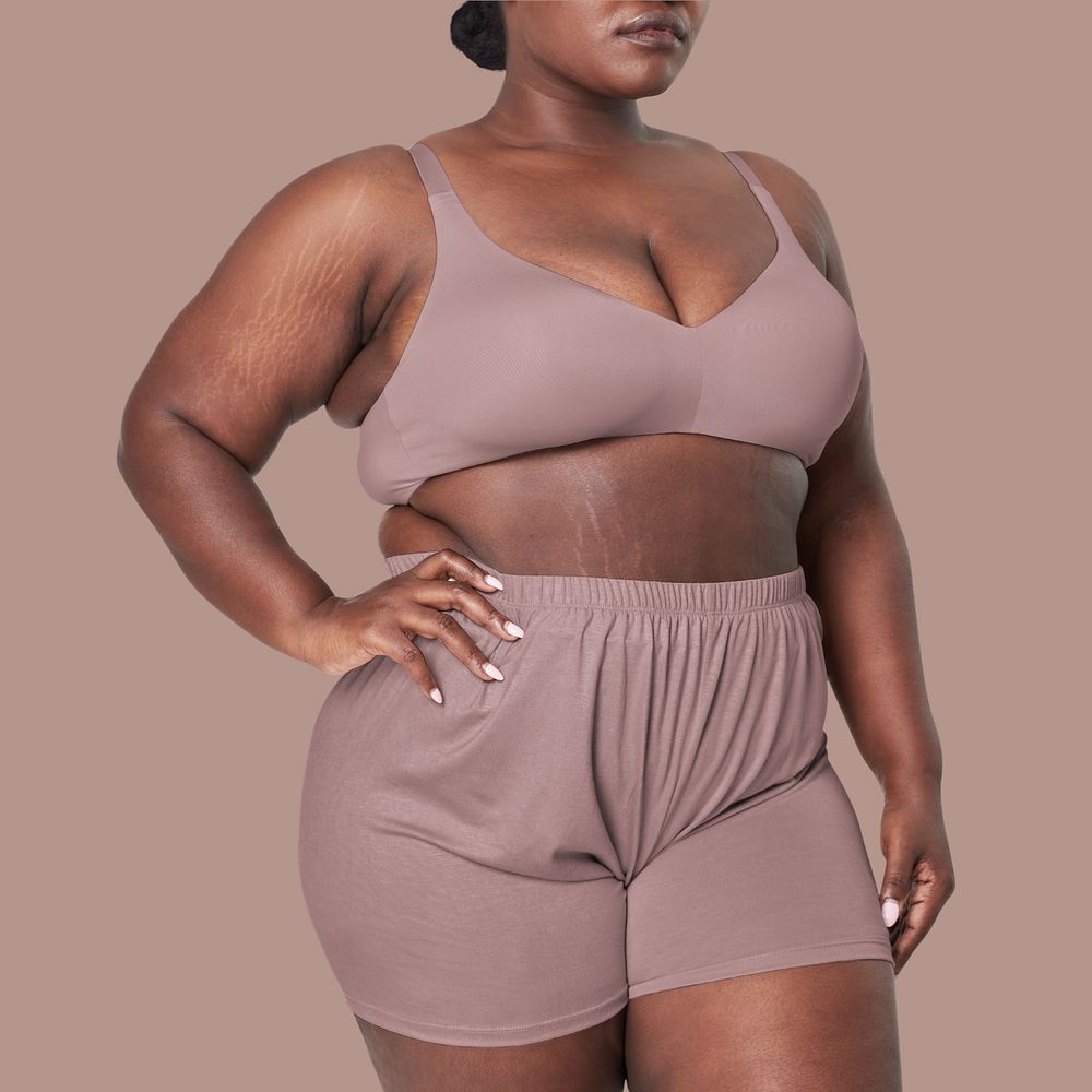 Plus size woman, underwear mockup, editable design