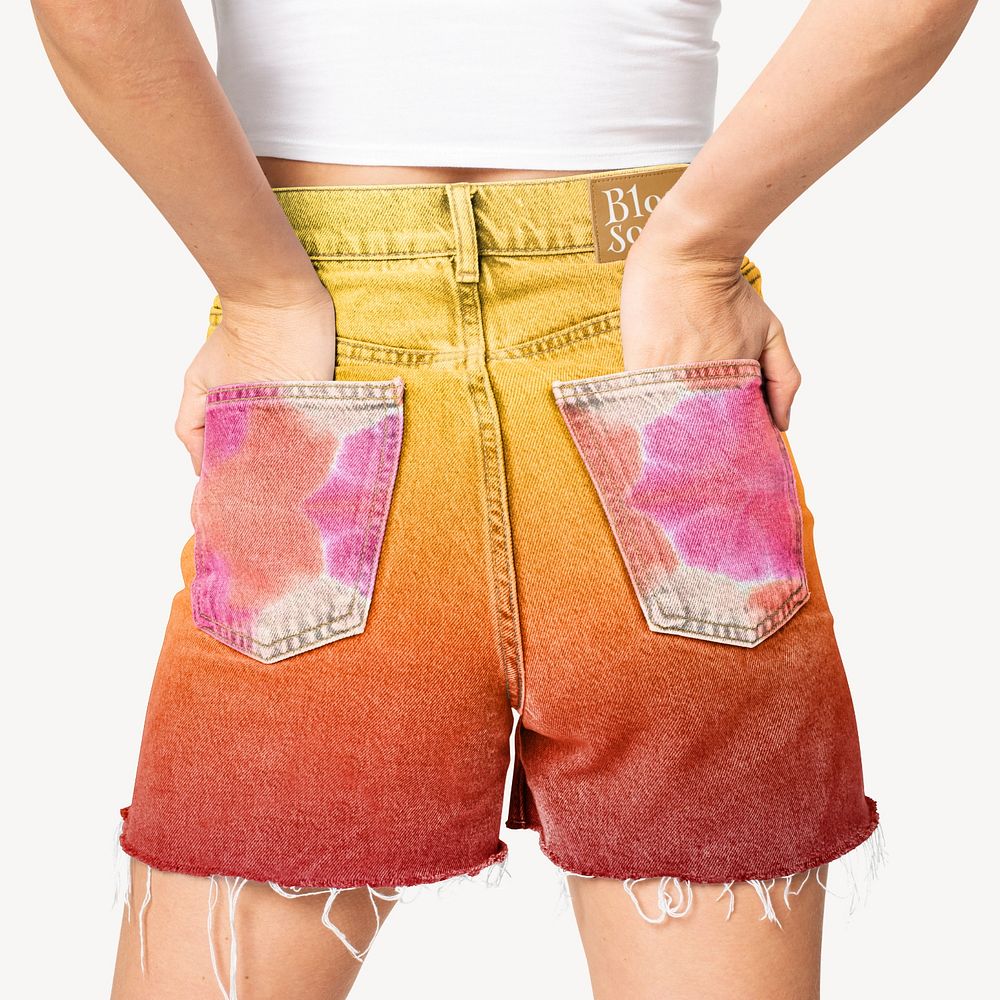 Woman in denim shorts mockup, editable design