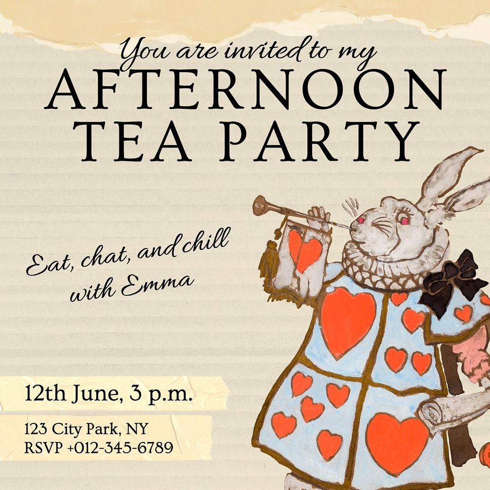 Tea party invitation Instagram post template