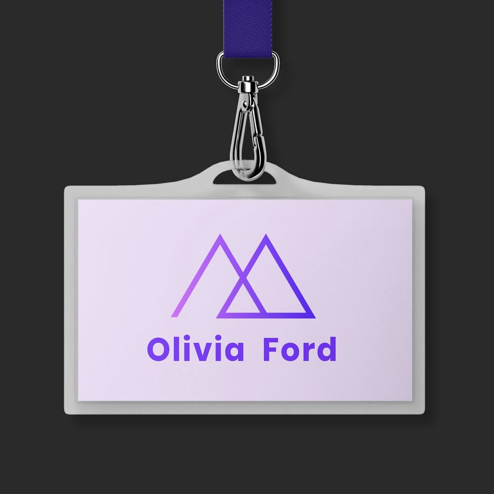 Staff card mockup, purple 3D design 