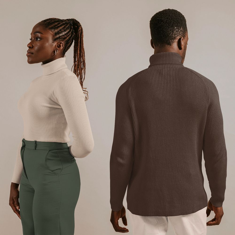 Turtleneck shirt mockup, African American couple