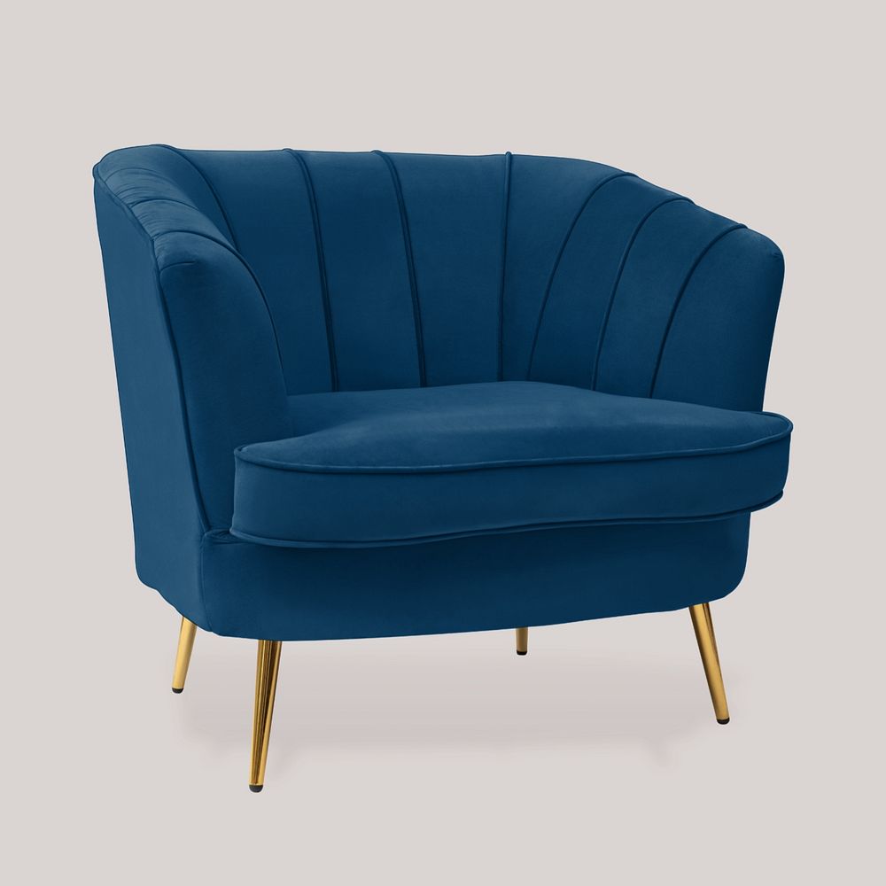 Blue velvet armchair mockup, editable design