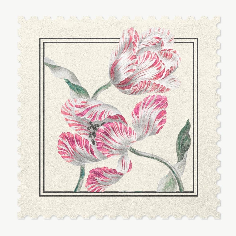 Flower postage stamp mockup, editable design