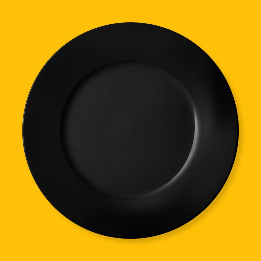 Black dinner plate mockup, editable design