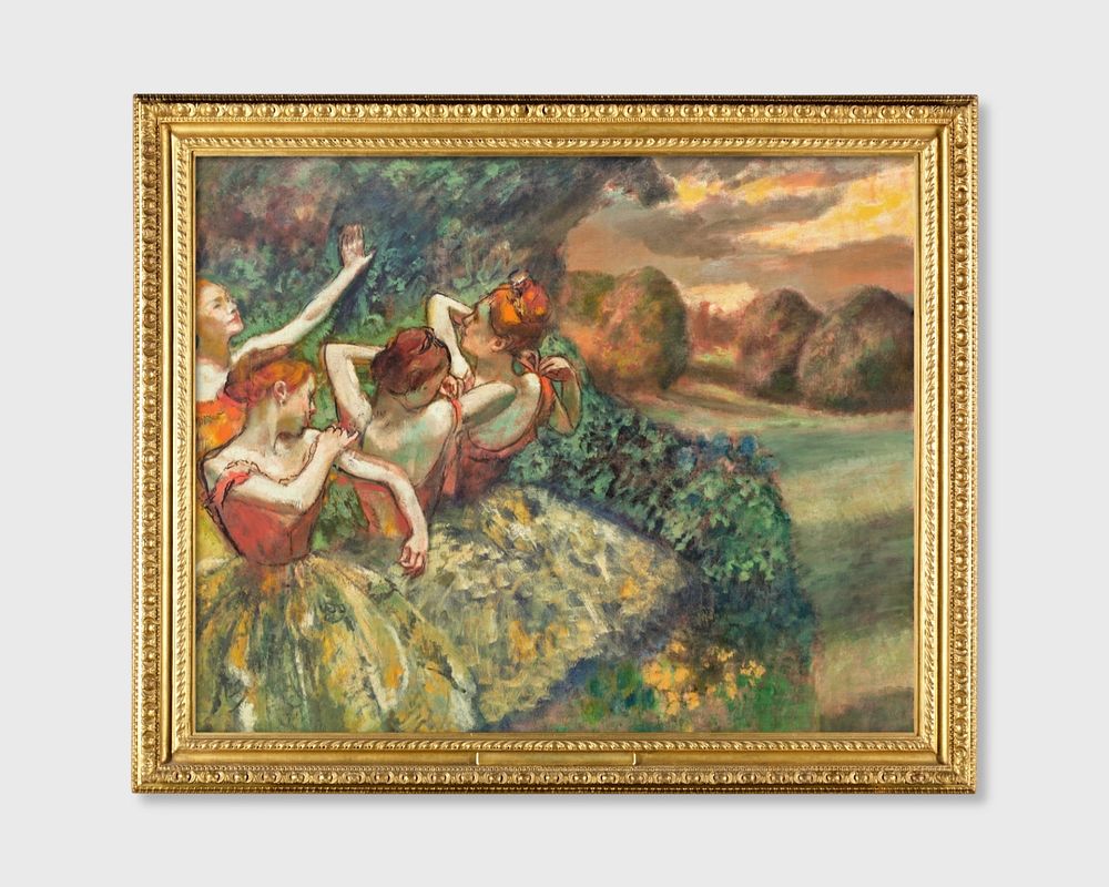 Vintage gold frame mockup, Four Dancers' Edgar Degas remixed by rawpixel