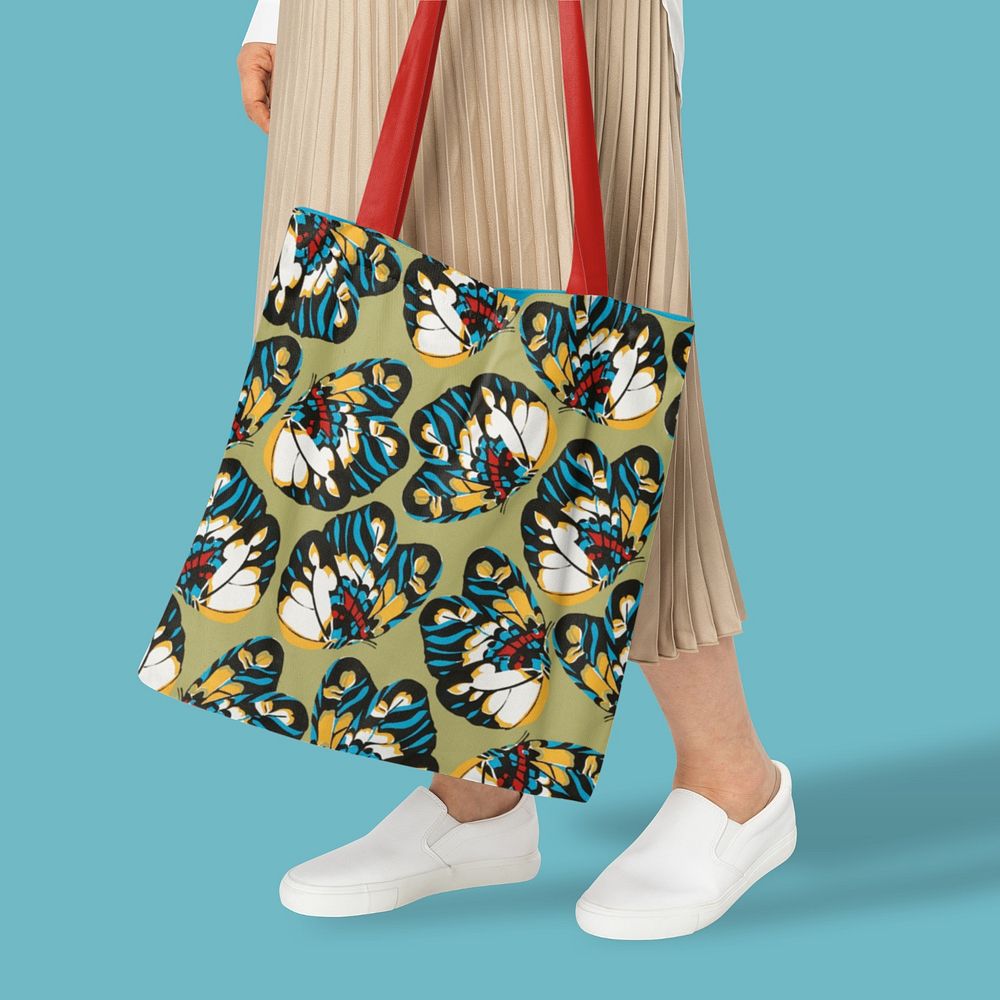 Canvas tote bag mockup, editable vintage butterfly patterned design, remixed by rawpixel