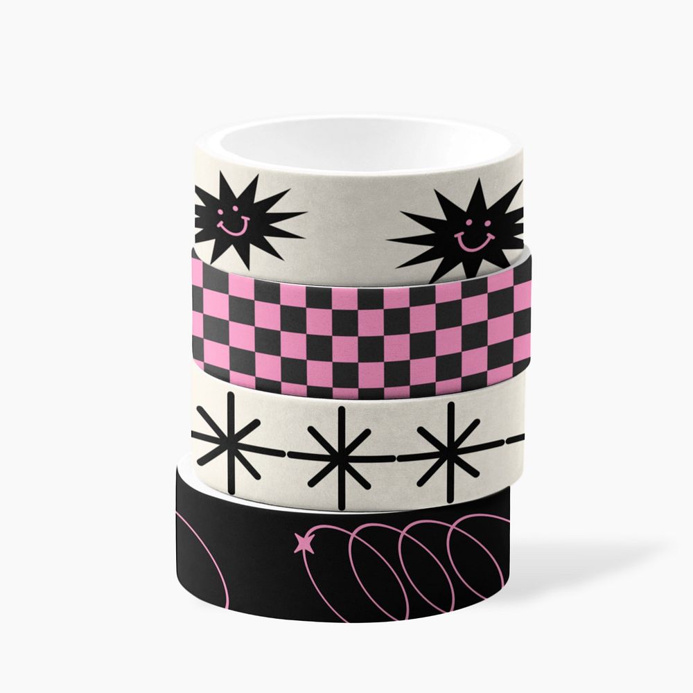 Stacked washi tape rolls mockup, editable design