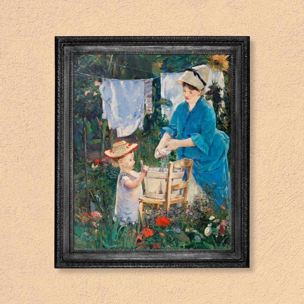 Antique picture frame mockup, Laundry by Edouard Manet remixed by rawpixel