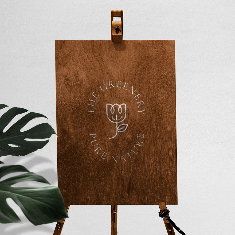 Wooden easel sign mockup with stand, editable design