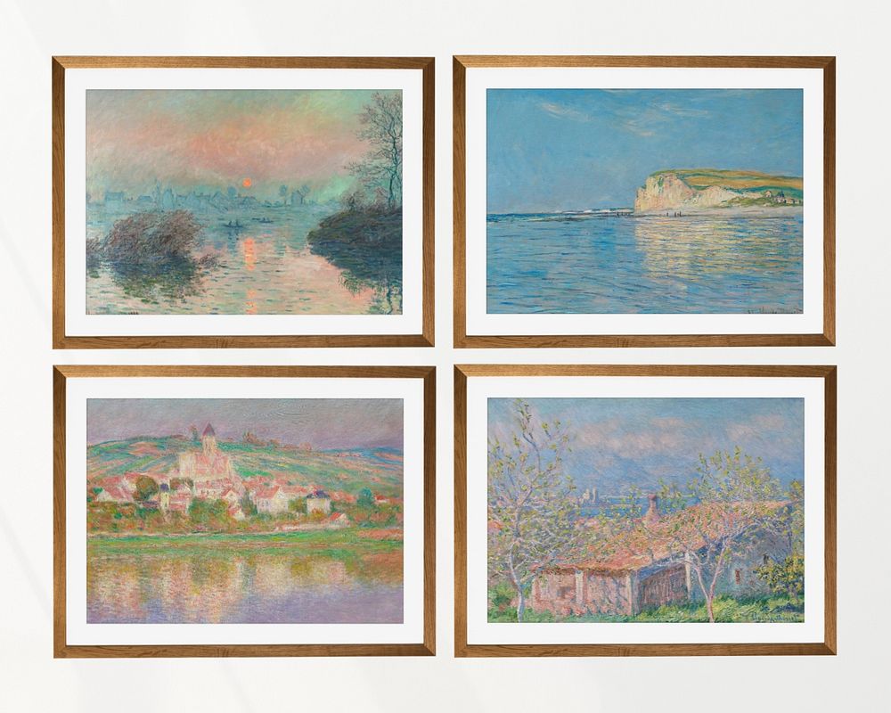 Photo frames mockup, editable Claude Monet's paintings on the wall