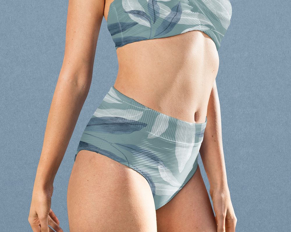 Two-piece mockup, editable botanical swimwear design