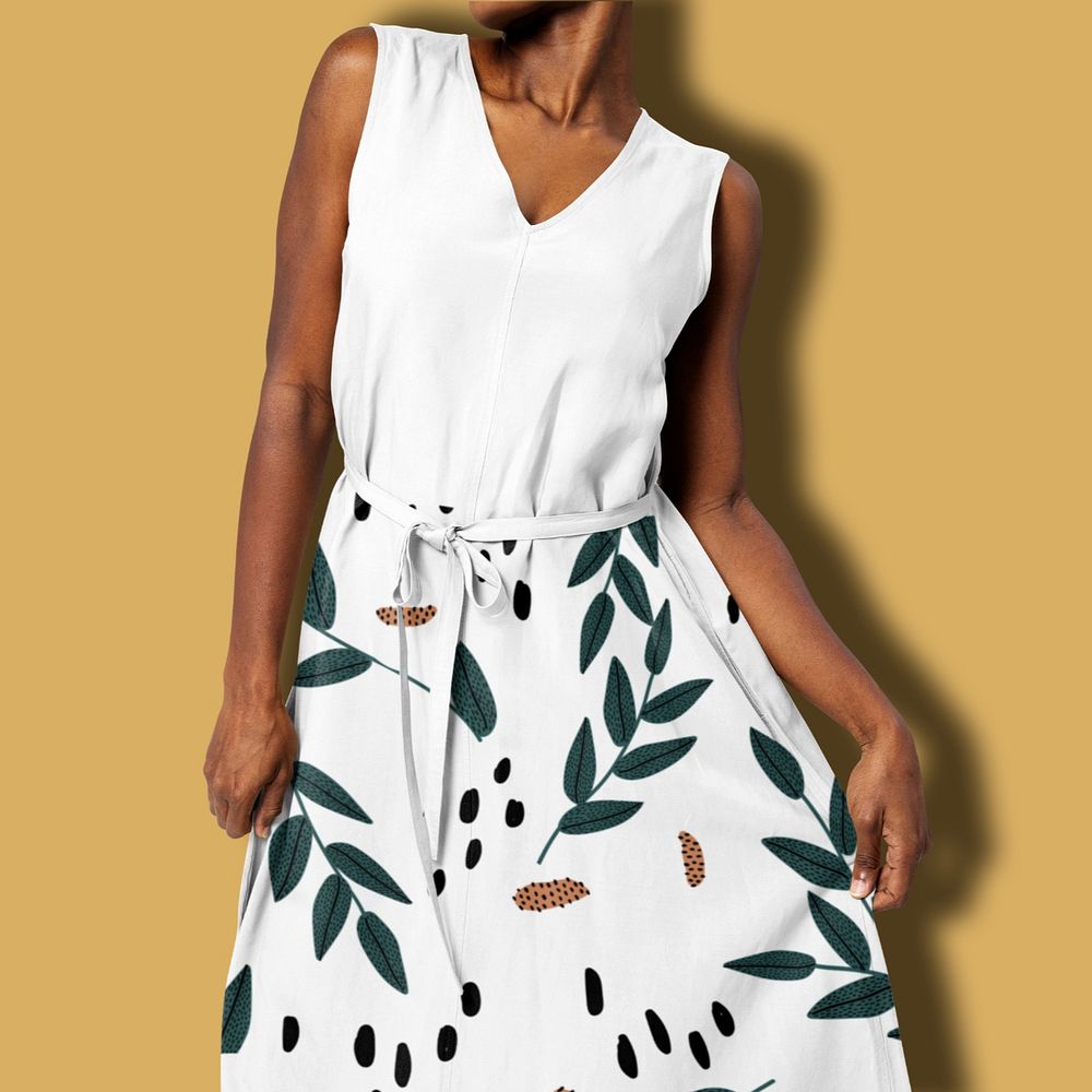 Women's floral dress mockup, customizable apparel