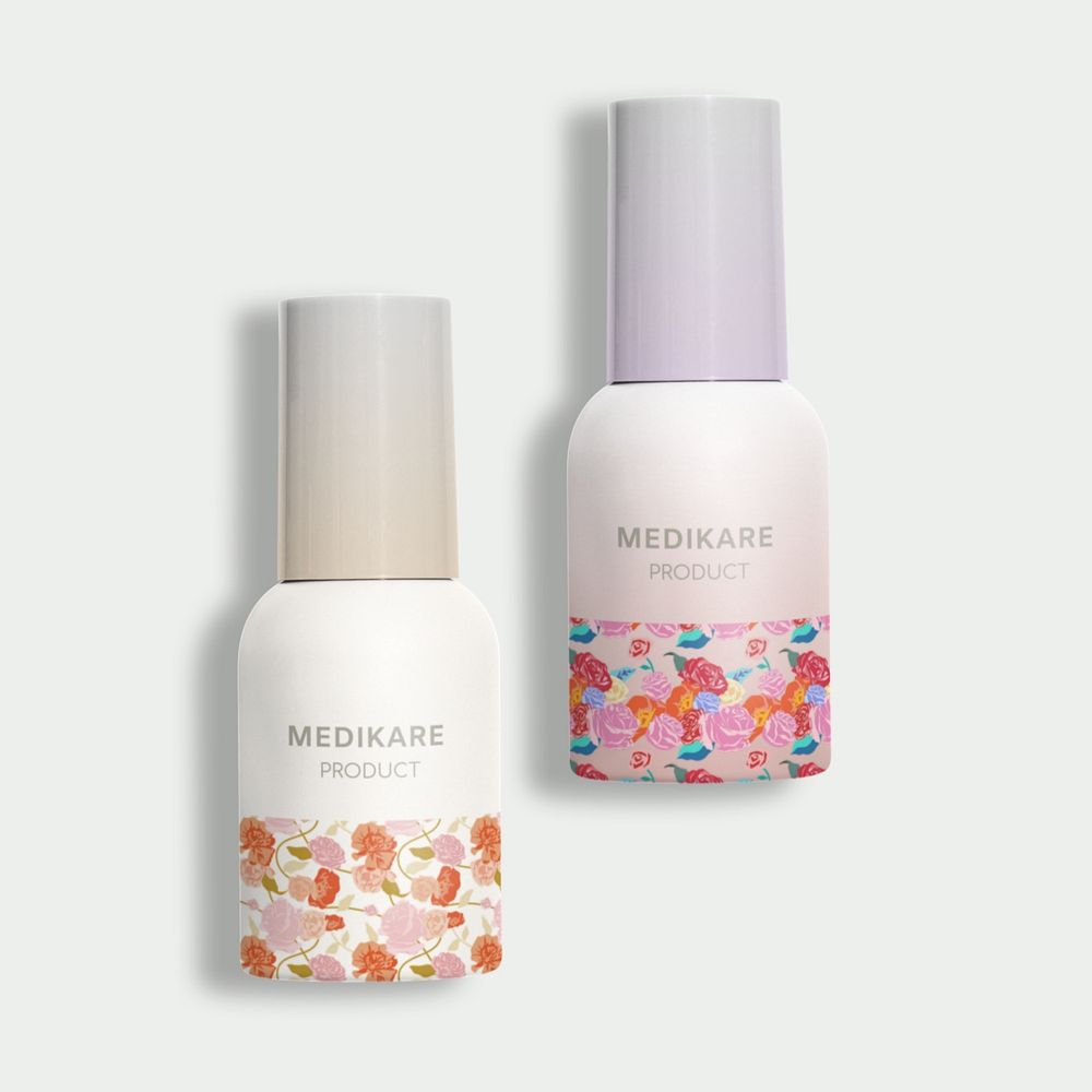 Floral skincare bottle mockup, editable product packaging design