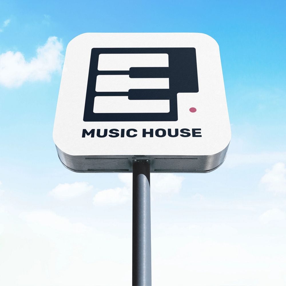 Editable white sign mockup, music school design