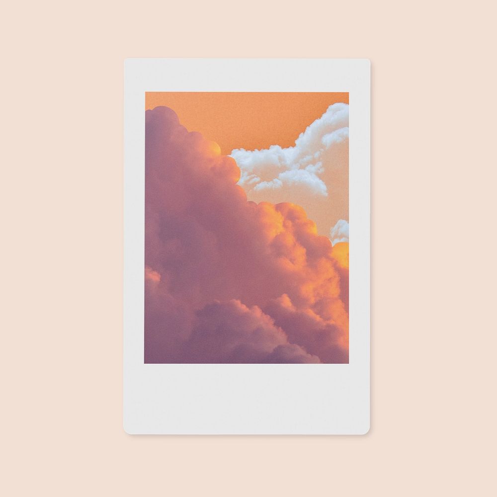 Instant film frame mockup, editable cloudy sky design