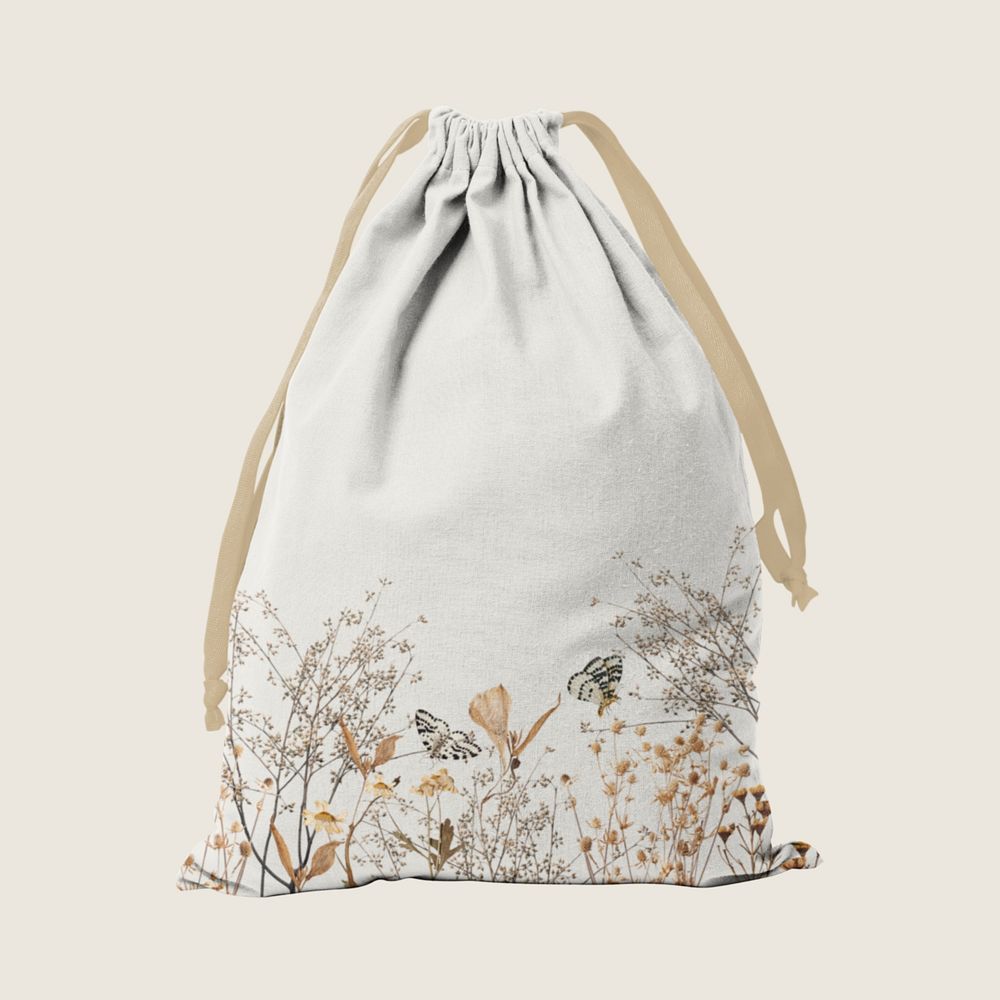 Drawstring bag mockup, aesthetic floral, editable design