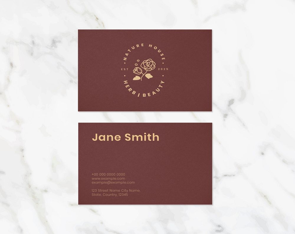 Business cards mockup, floral editable design