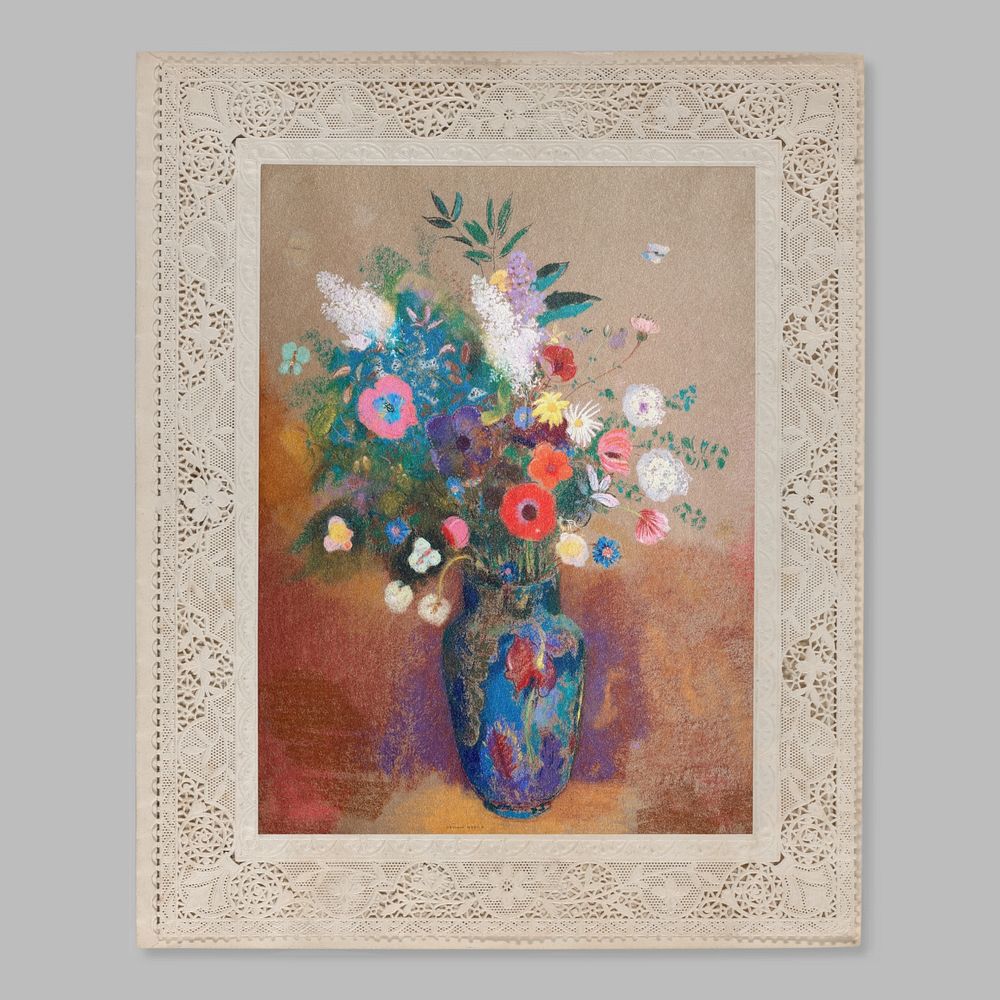 Picture frame editable mockup, Bouquet Of Flowers  by Odilon Redon. Remixed by rawpixel.