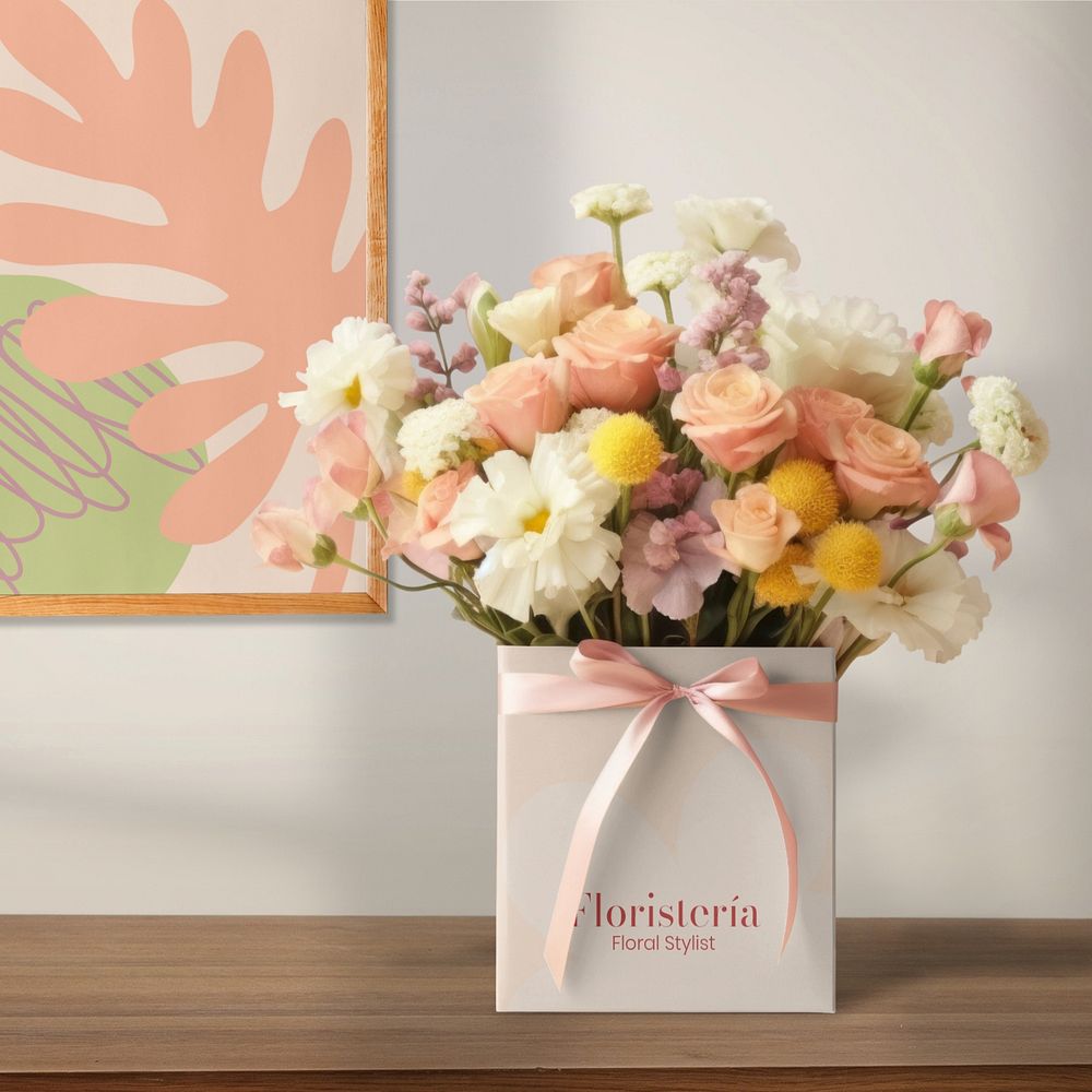 Flower bouquet, small business mockup