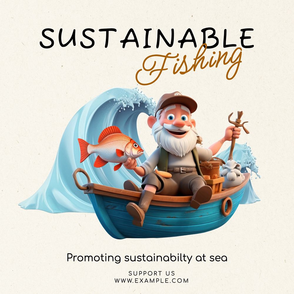 Sustainable fishing Instagram post template