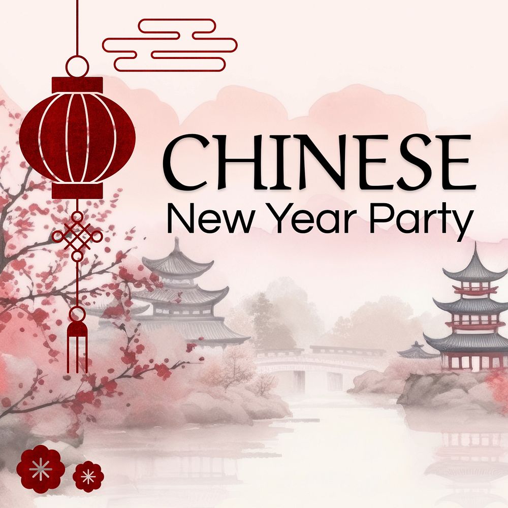 Chinese new year party Instagram post template