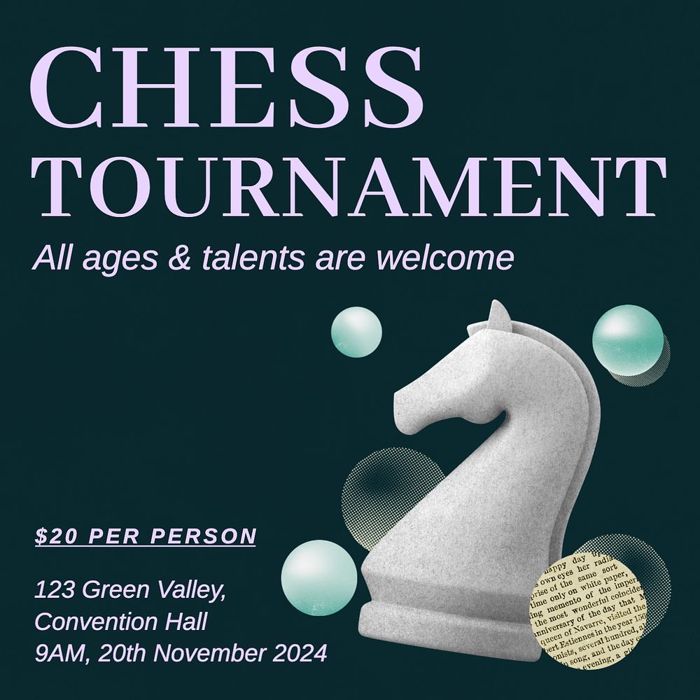 Chess tournament ad Instagram post template