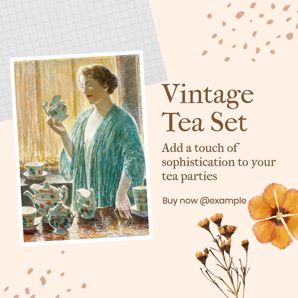 Vintage tea set Instagram post template