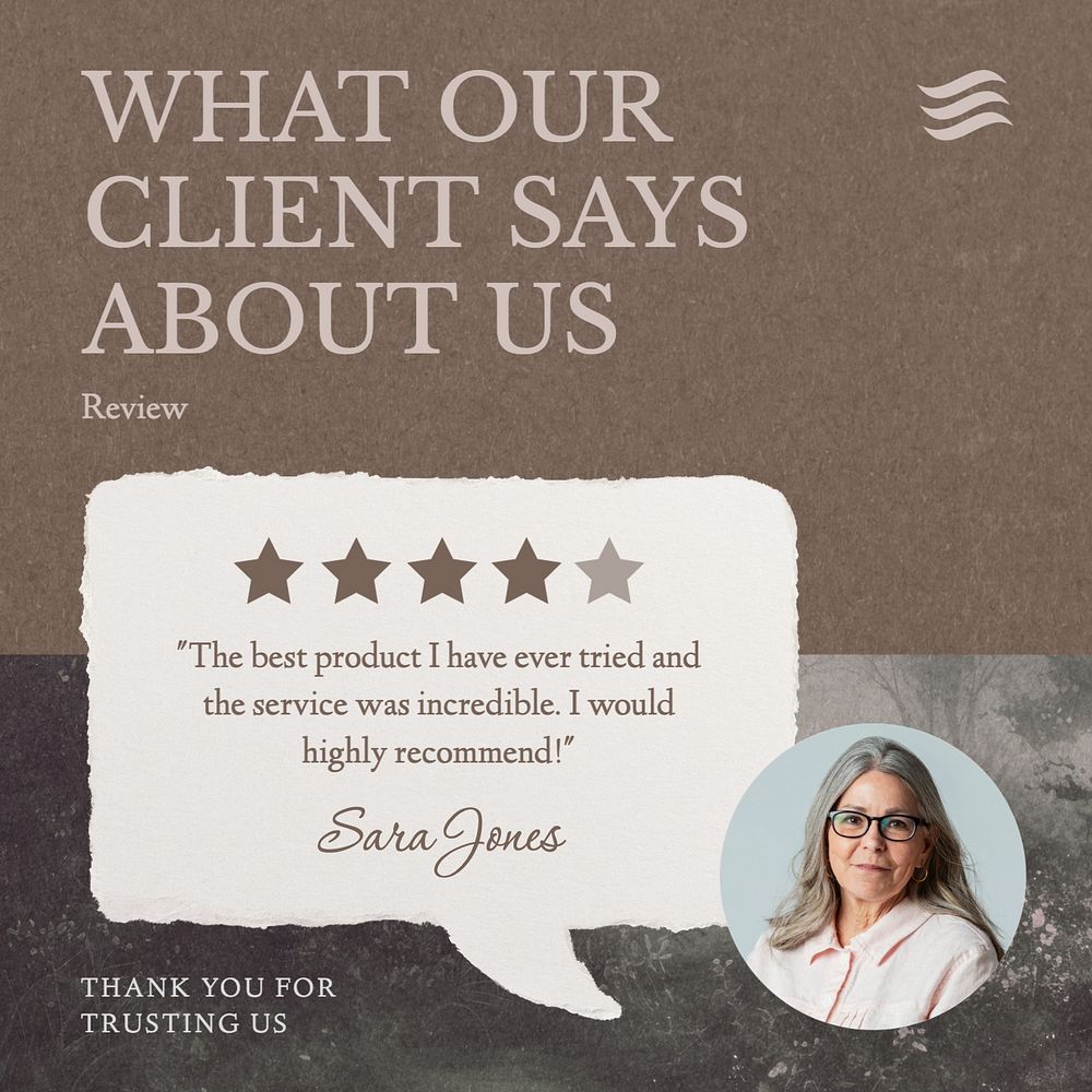 Client review post template, editable social media design