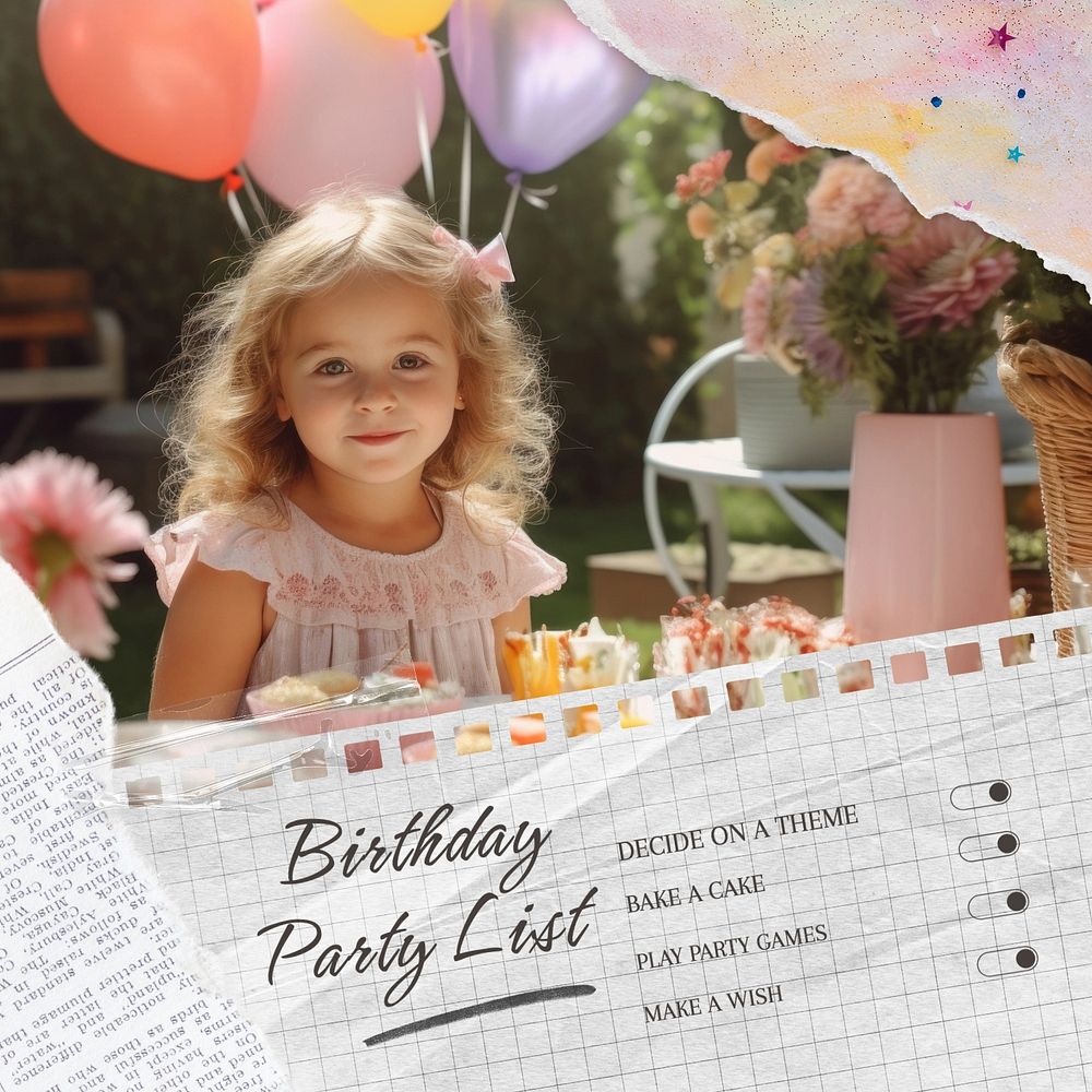 Birthday party list template, editable checklist design