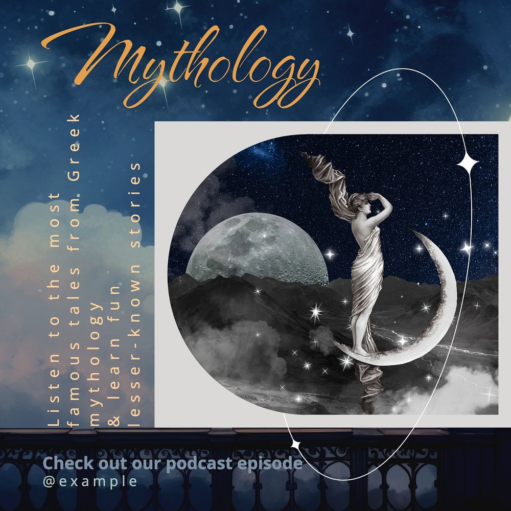 Greek mythology podcast Instagram post template, editable text