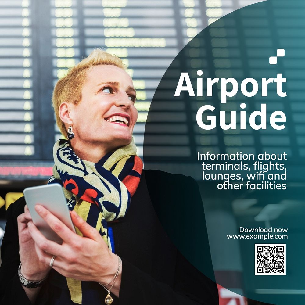 Airport guide Instagram post template, editable text