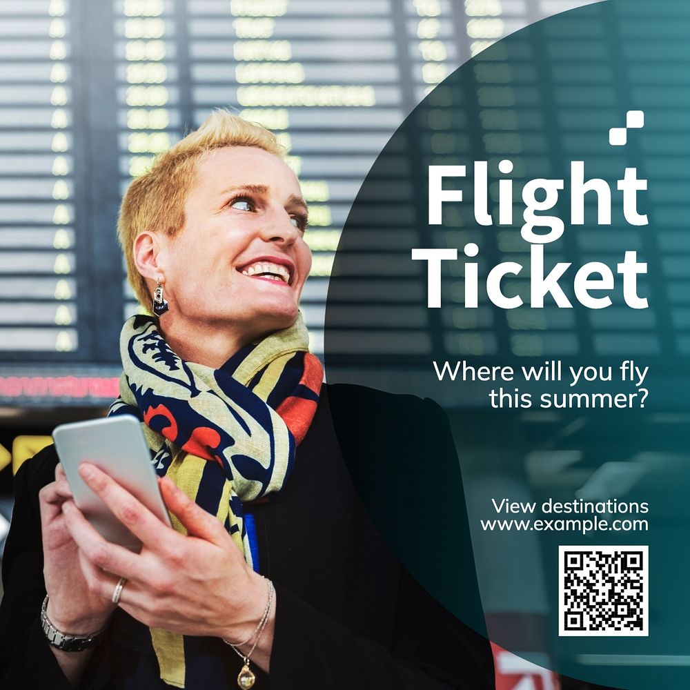 Flight ticket Instagram post template, editable text