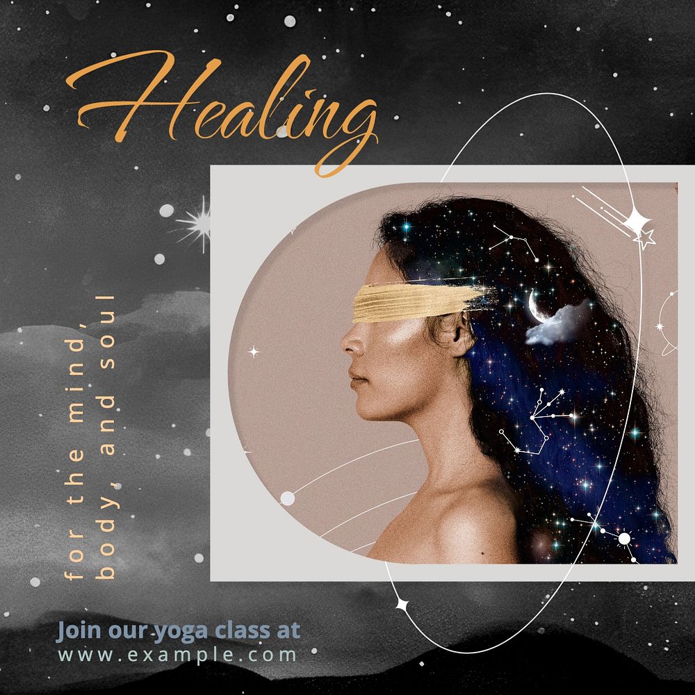 Healing, yoga class Instagram post template, editable text