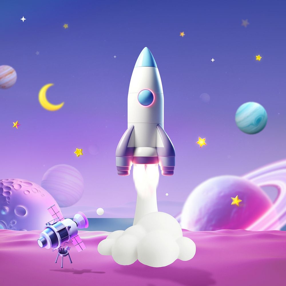 3D rocket purple illustration editable design