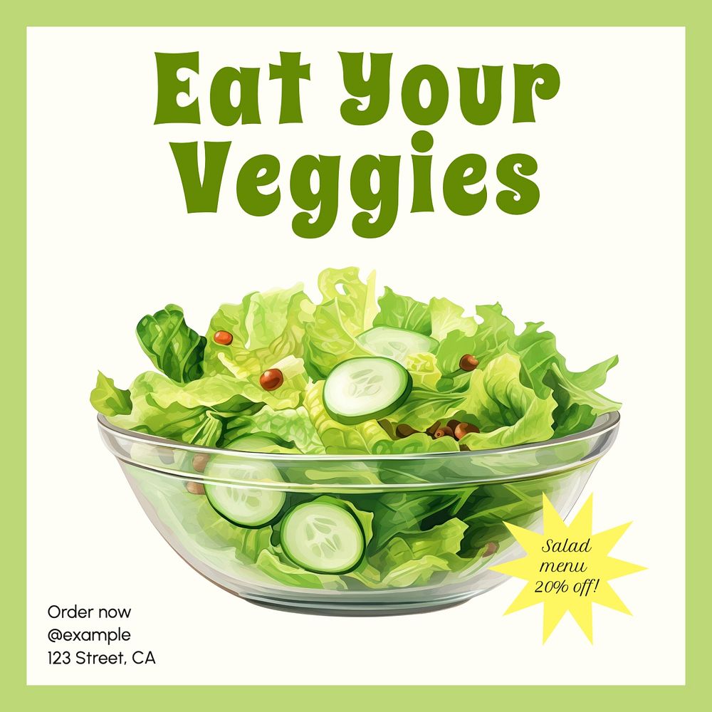 Eat your veggies Instagram post template, editable text