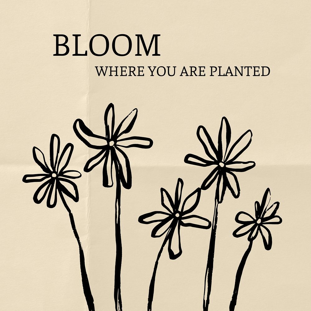 Bloom where you are planted quote Instagram post template, editable text