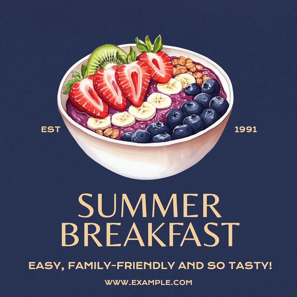 Summer breakfast Instagram post template, editable text