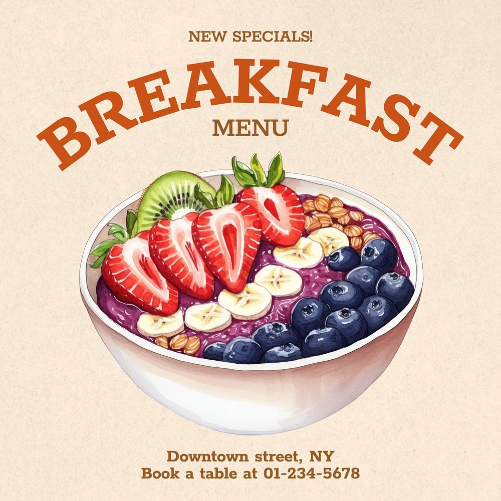 Breakfast menu Instagram post template, editable text