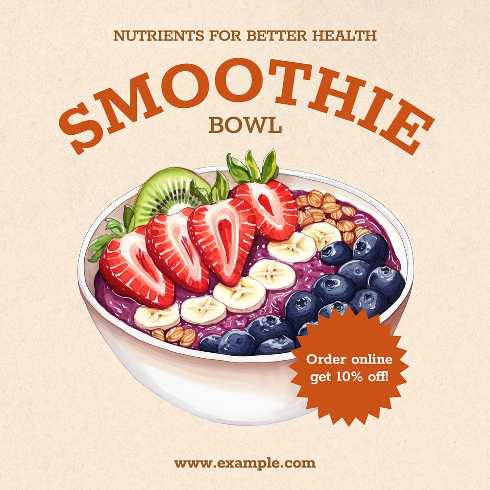 Smoothie bowl Instagram post template, editable text