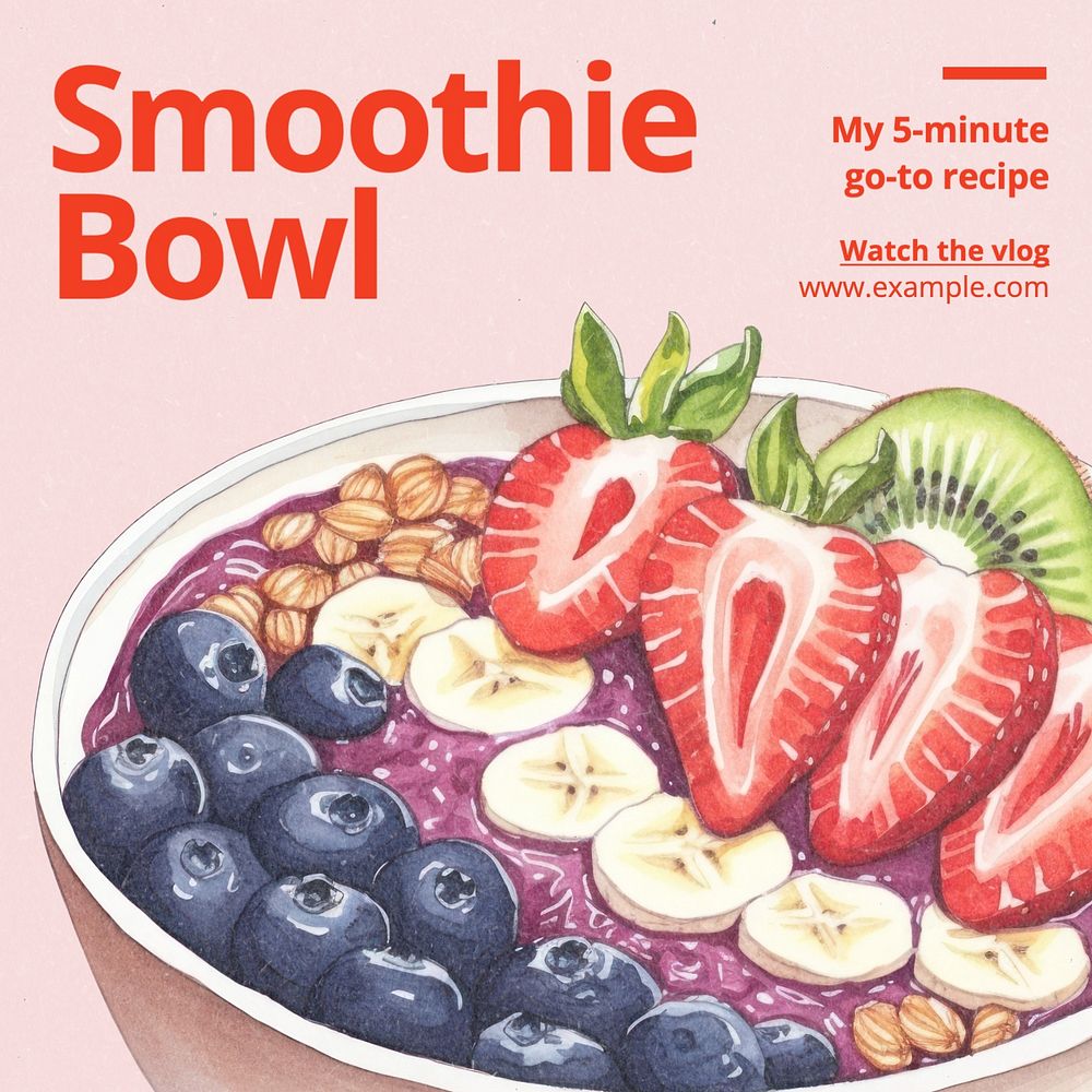 Smoothie bowl Instagram post template, editable text