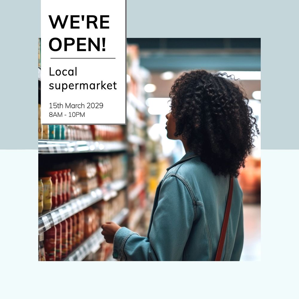 We're open Instagram post template, editable text