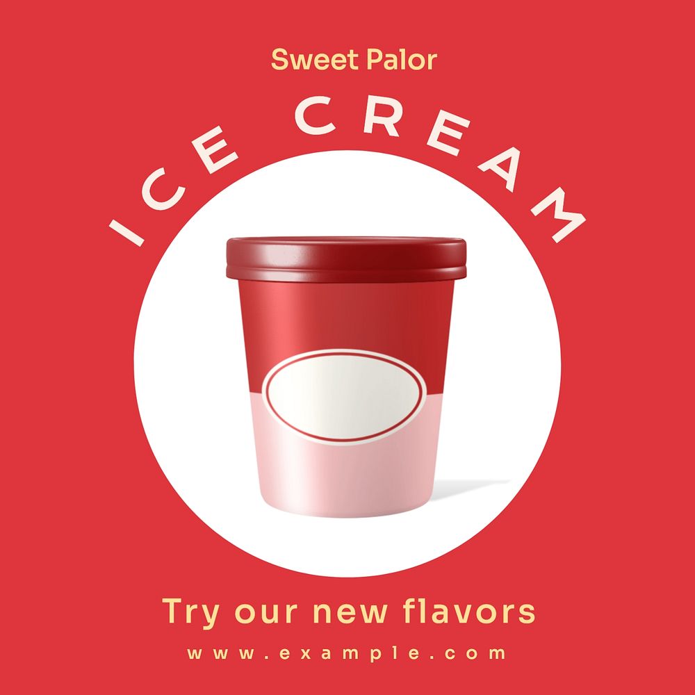 Ice cream shop Instagram post template, editable text