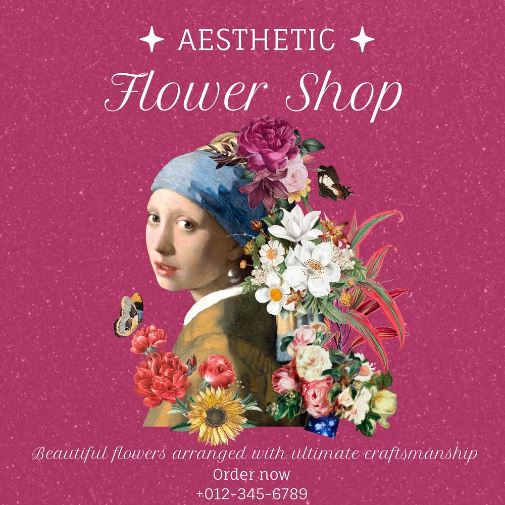 Flower shop Instagram post template, editable text