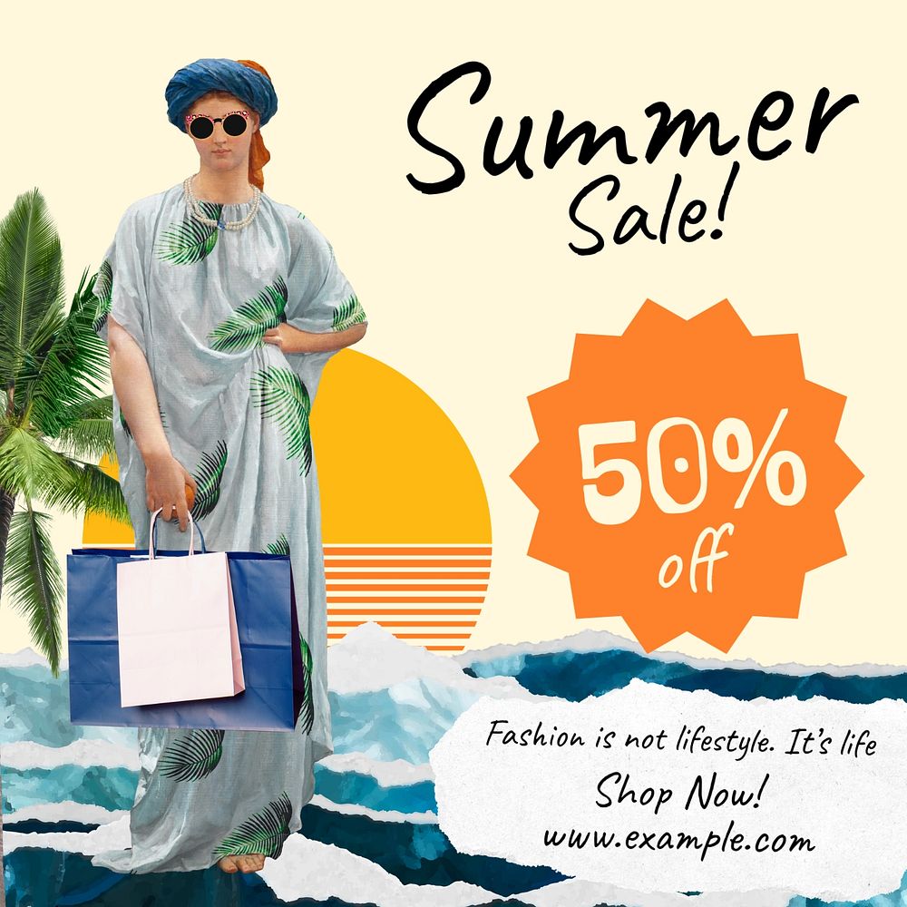 Summer sale Instagram post template, vintage woman remix