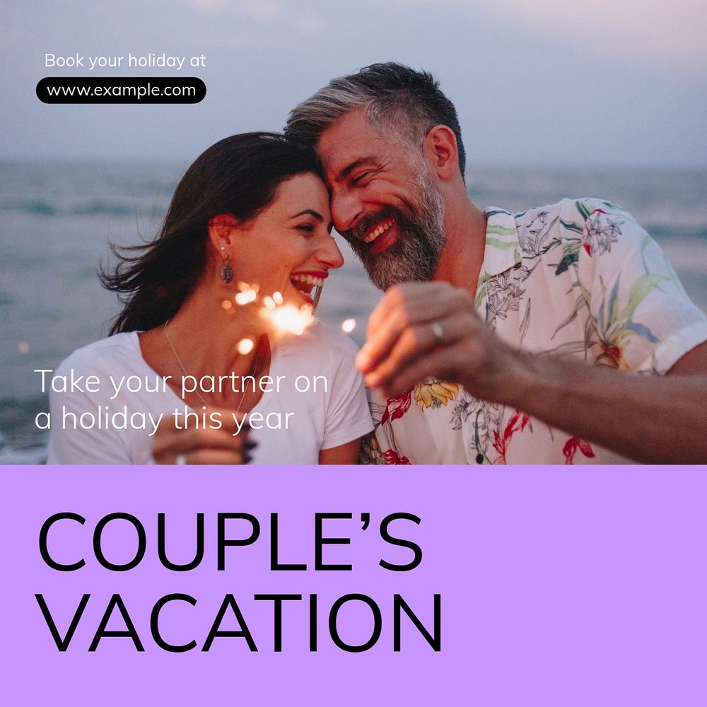 Couple's vacation Instagram post template, editable text