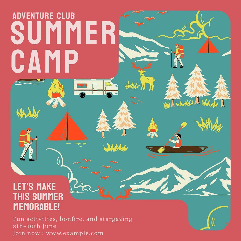 Summer camp Instagram post template, editable design