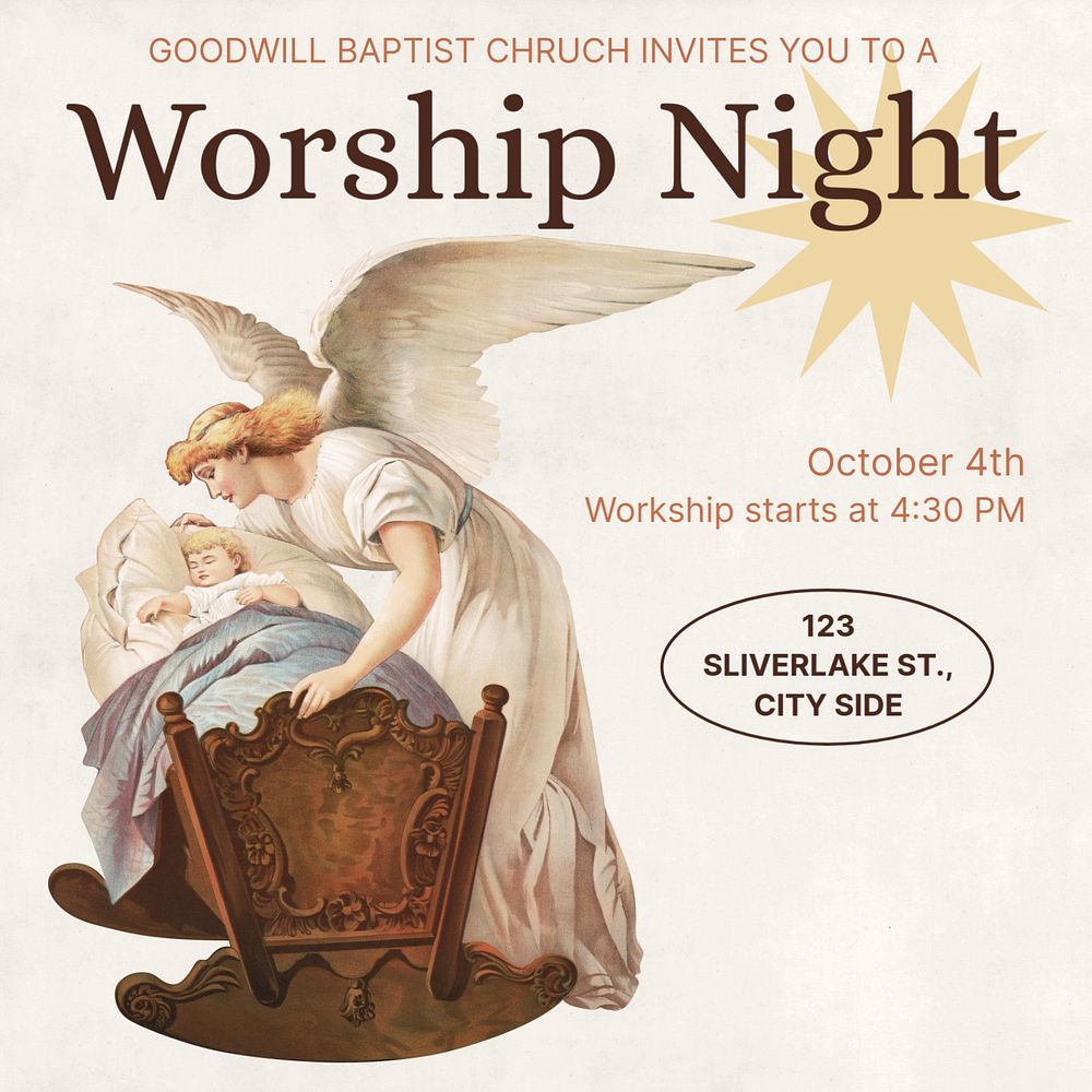 Worship night Instagram post template, editable text