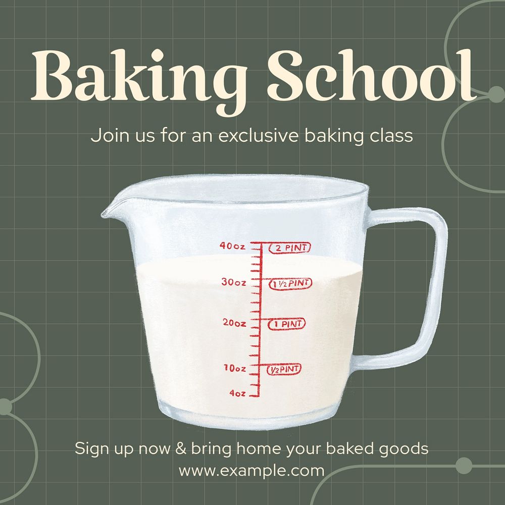 Baking school Instagram post template, editable text