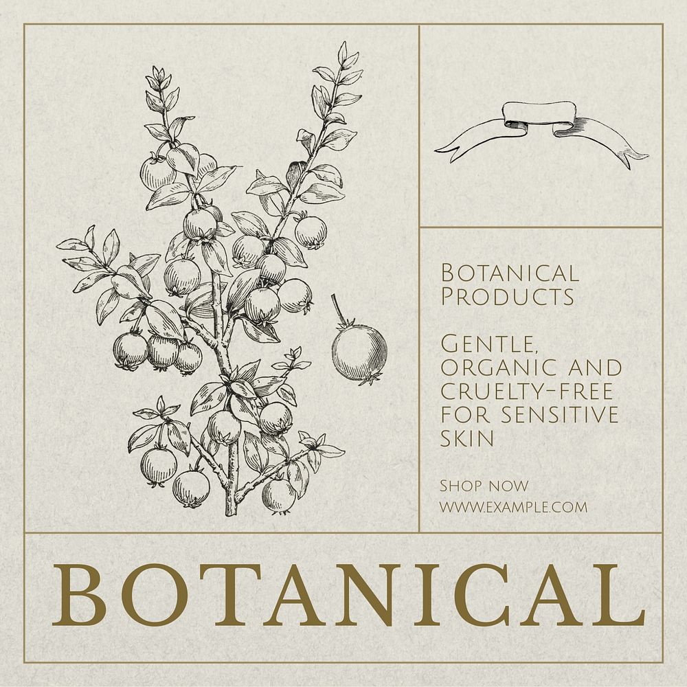 Botanical products Instagram post template, editable text